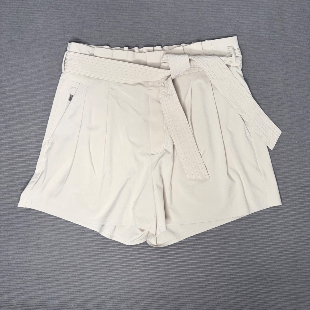 Athleta Skyline Short II Women 8 Abalone Beige Paperbag Waist